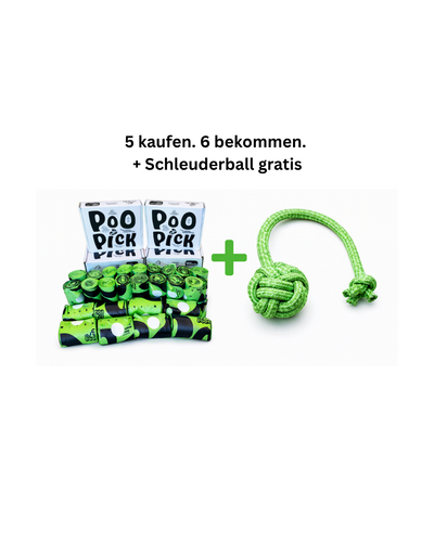 PooPick Kotbeutel (6 Packungen) + Gratis Schleuderball