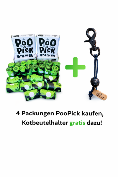 PooPick Kotbeutel (5 Packungen) + Gratis Kotbeutel Halter