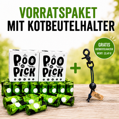 PooPick Kotbeutel (5 Packungen) + Gratis Kotbeutel Halter